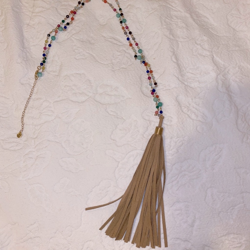 Brown Tassel with Colored Bead Necklace